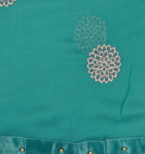 Image of YOUTHQUAKE Golden Floral Embroidery Work Chiffon Dupatta for Womens & Girls with Fancy Moti Lace