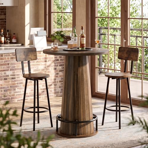 Image of Tribesigns 95cm High Round Wooden Bar Table Cocktail Table