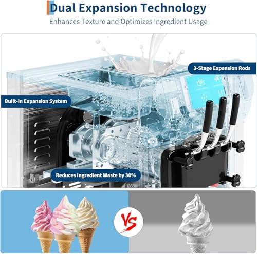 Image of Three-Head Countertop Soft Serve Ice Cream Machine | Stainless Steel Commercial Ice Cream Maker | Single-Control Triple Flavor Ice Cream Machine