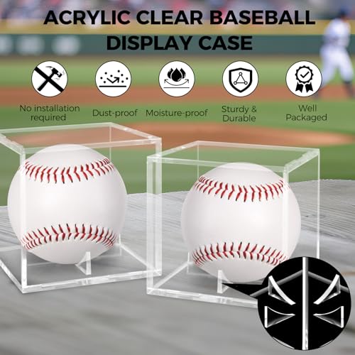 Image of Guirnd 2 Pack Baseball Display Case, UV Protected Acrylic Baseball Holder Display case, Cube Memorabilia Autograph Ball Protector Boxes for Official Size Ball