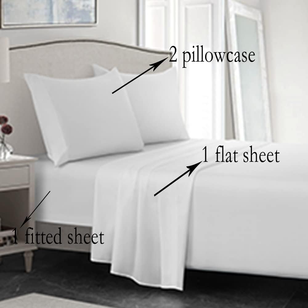 4PCS White Queen Bed Sheet Set Brushed Microfiber Sheets Set Hotel Luxury 1500 Thread Count Soft Cooling Bedding Sheets Set (White, Queen)