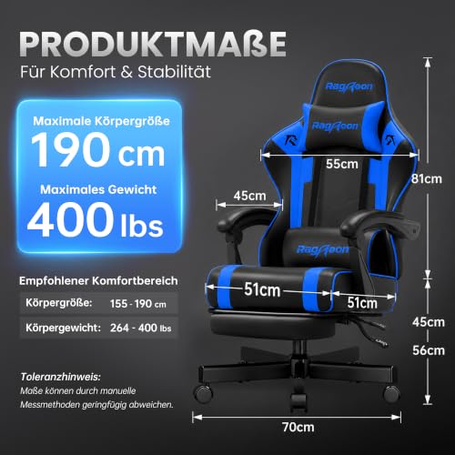 Riftracer Gaming Stuhl Chair Gamer Sessel - Ergonomischer Gamer Stuhl mit Fußstütze Kopfstütze und Lordosenstütz Höhenverstellbar… – Ansicht 3