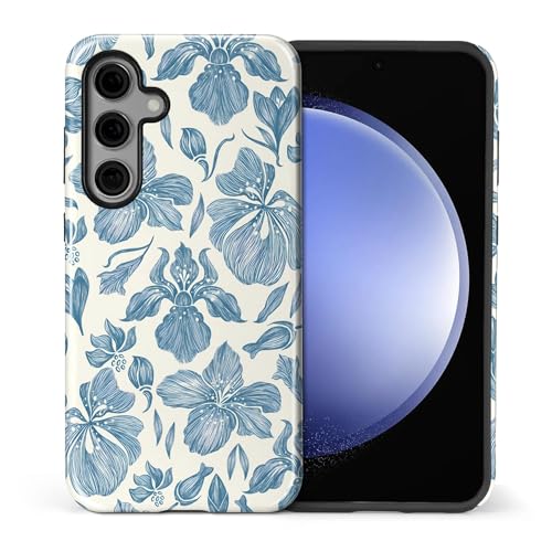 Coque hybride Samsung S24 FE durable rigide design floral indigo