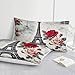 Bedbay Vintage Paris Bedding Set Romantic Eiffel Tower Comforter Set Queen Size 8-Piece Parisian Style Duvet Set Elegant Rose Floral Quilt Soft Cozy French-Themed Bedding for Children Teen Adults