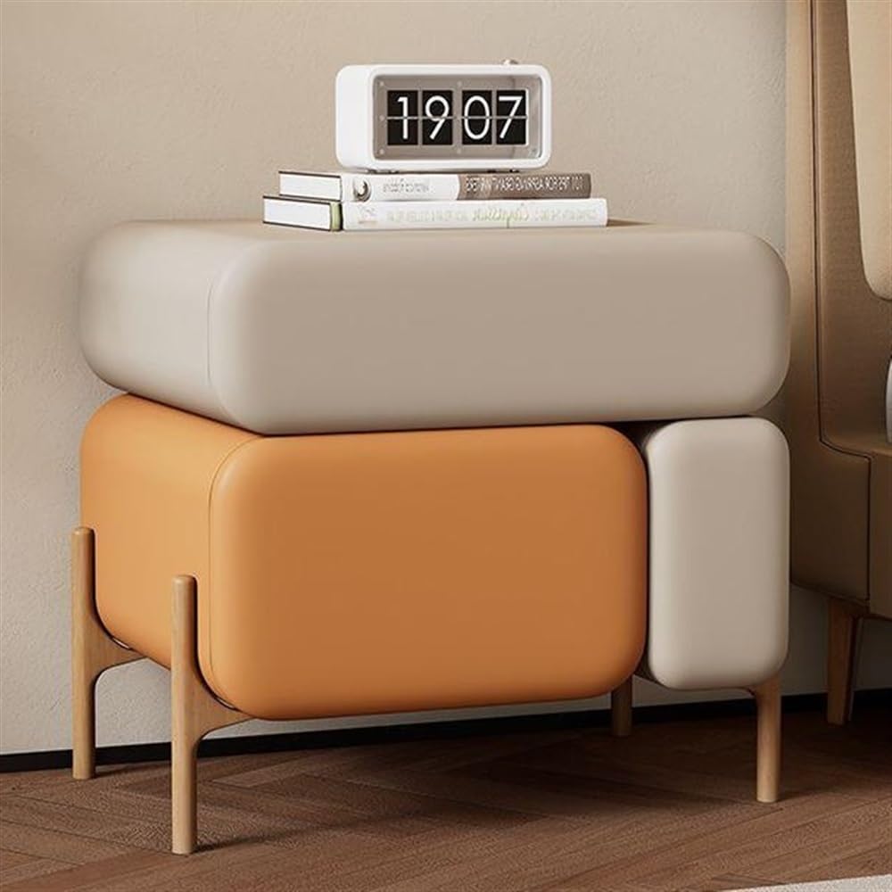 Table de chevet à 3 tiroirs anti-désordre avec revêtement cuir kaki