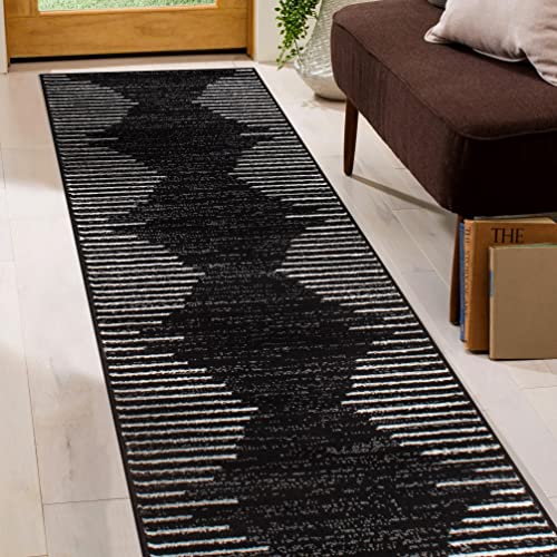 Rugshop 385BLACK2X7 Bohemian Stripe Stain Resistant High Traffic Living Room Kitchen Bedroom Dining Home Office Runner Rug 2'X7' Black thumb #8