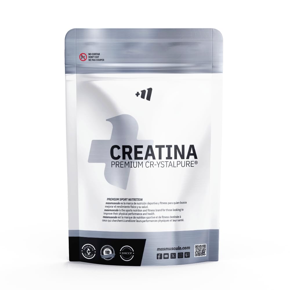 MASMUSCULO - Creatina Premium Cr-ystalpure® - 450g - 99.99% Creatina Monohidrato Neutra - Creatina Pura - Aumento Masa Muscular - Mayor Resistencia y Rendimiento
