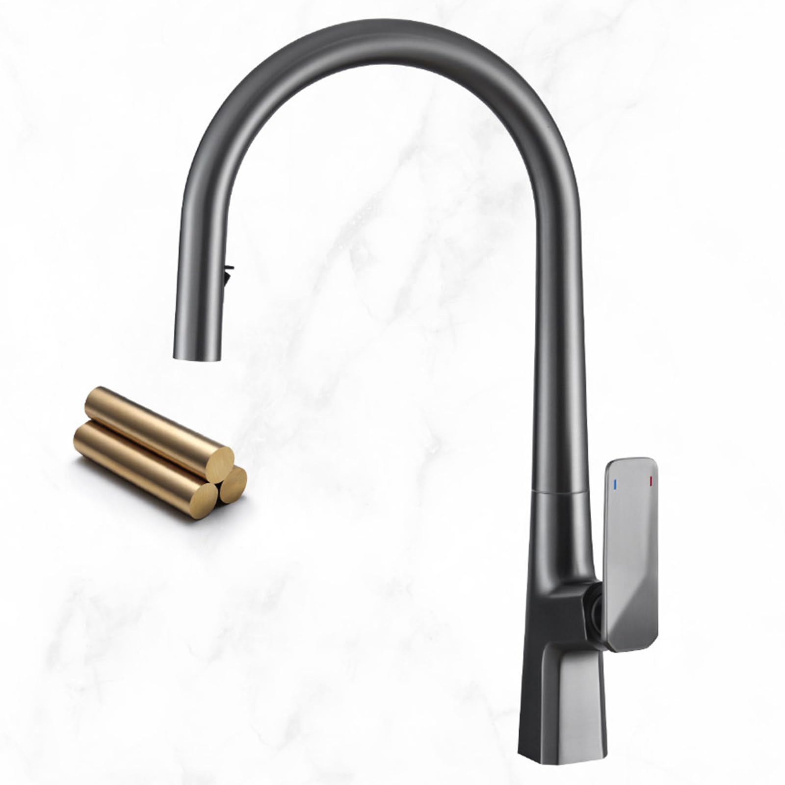 BiaoTeng Grifo Cocina para Fregadero 2 Salidas con Ducha Extraible Giratorio 360 Grados agua Fría y Caliente Grifo Cocina Extraible Laton Gris