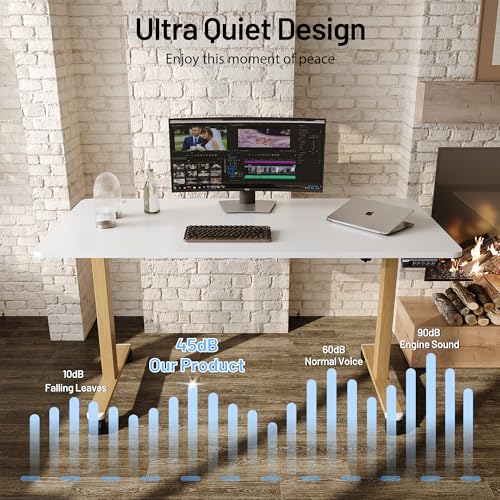 Monomi-Electric-Standing-Desk-55-x-24-inches-Height-Adjustable-Desk-Ergonomic-Home-Office-Sit-Stand-Up-Desk-with-Memory-Preset-Controller-White-TopWood-Grain-Frame