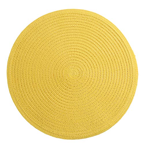 Image of SHACOS Round Braided Placemats Set of 8 Washable Table Mats 15 inch Round Placemat Cotton Polyester Circle Placemat for Dining Table (Yellow, 8)