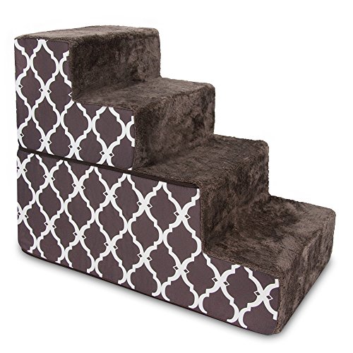 Image of Best Pet Supplies 4-Step Foldable CertiPUR-US Certified Foam Pet Stairs /Steps, 28 x 16 x 22-Inch, Chocolate Brown with Lattice Print