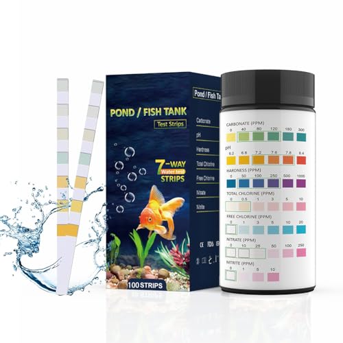 Qpets® PH Water Testing Strips, 7 in 1 Water Quality Test Strips Aquarium Freshwater & Saltwater for Carbonate, pH, Hardness, Chlorine, Nitrate, etc (100 Count)