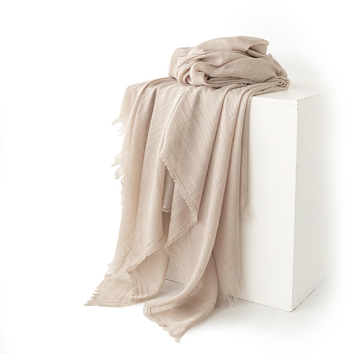 LumiSyne Femme Foulard Couleur Unie Echarpe En Toucher Coton Lin Avec Gland Style Littéraire Rétro Léger Foulard En Gaze Chaude Étole Châle Grand Longue Hijab Wrap De Plage Toute La Saison