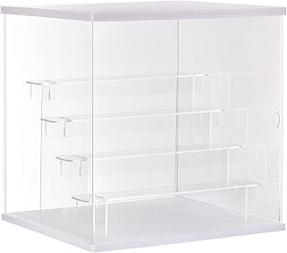 MECCANIXITY Clear Acrylic Display Case with LED Light 4 Tier Dustproof Showcase Assemble Cube Display Boxes Stand for Collectibles, Action Figures (12.6x11.81x12.6)White