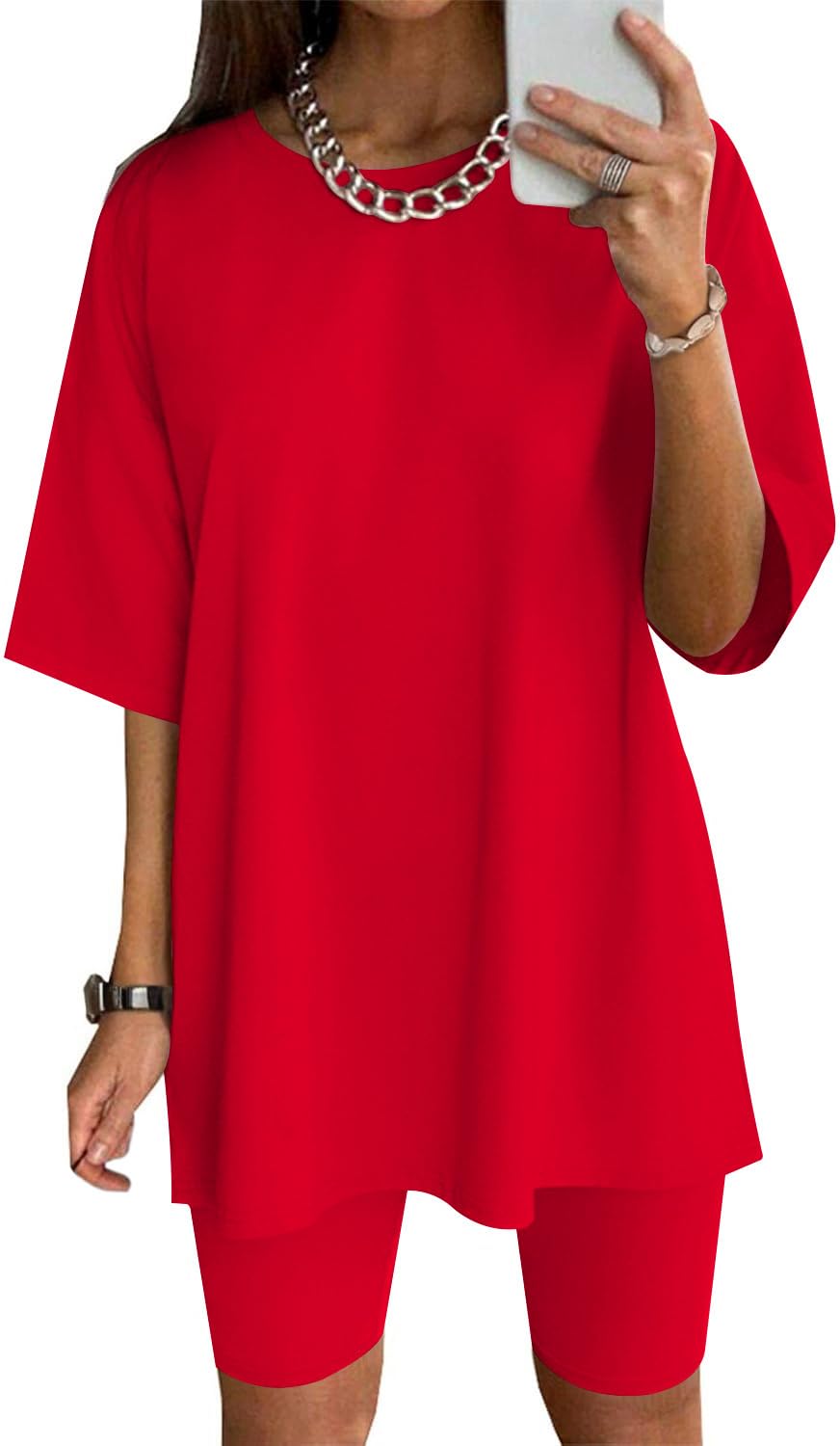 Ekouaer Women Cotton Lounge Sets Summer Outfits T-Shirt Top and Biker Short Set 2 Piece Matching Tracksuit S-XXL