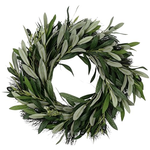 Olive Wreath for Front Door 18 Inch Artificial Olive Branch Wreaths with Olive Leaf Fruit Realistic Greenery Swag with Olive Fruits Seasonal Artificial Olive Branch Swag for Indoor & Outdoor Decor