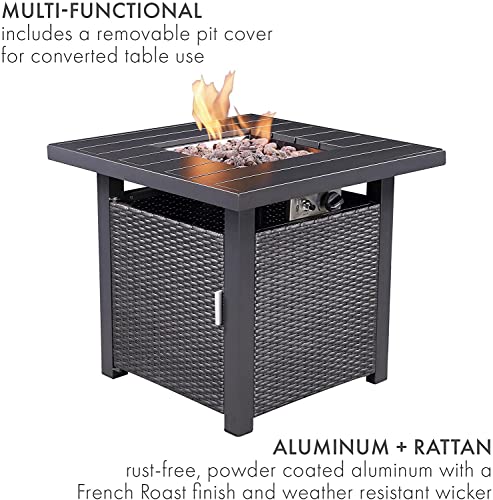 28-Propane-Gas-Fire-Pit-Table-50000-BTU-Square-Propane-Small-Patio-Auto-Ignition-with-Aluminum-Tabletop-and-Weather-Cover-for-Indoor-Outside-Patio-and-Garden-Backyard-Included-Accessories-Grey