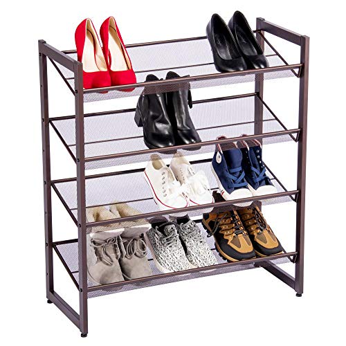 Topeakmart 4-Tier Metal Shoe Rack Shoe Tower Shelf Cabinet Entryway Shoe Shelf Storage Organizer 29.2x12x32.6, Bronze