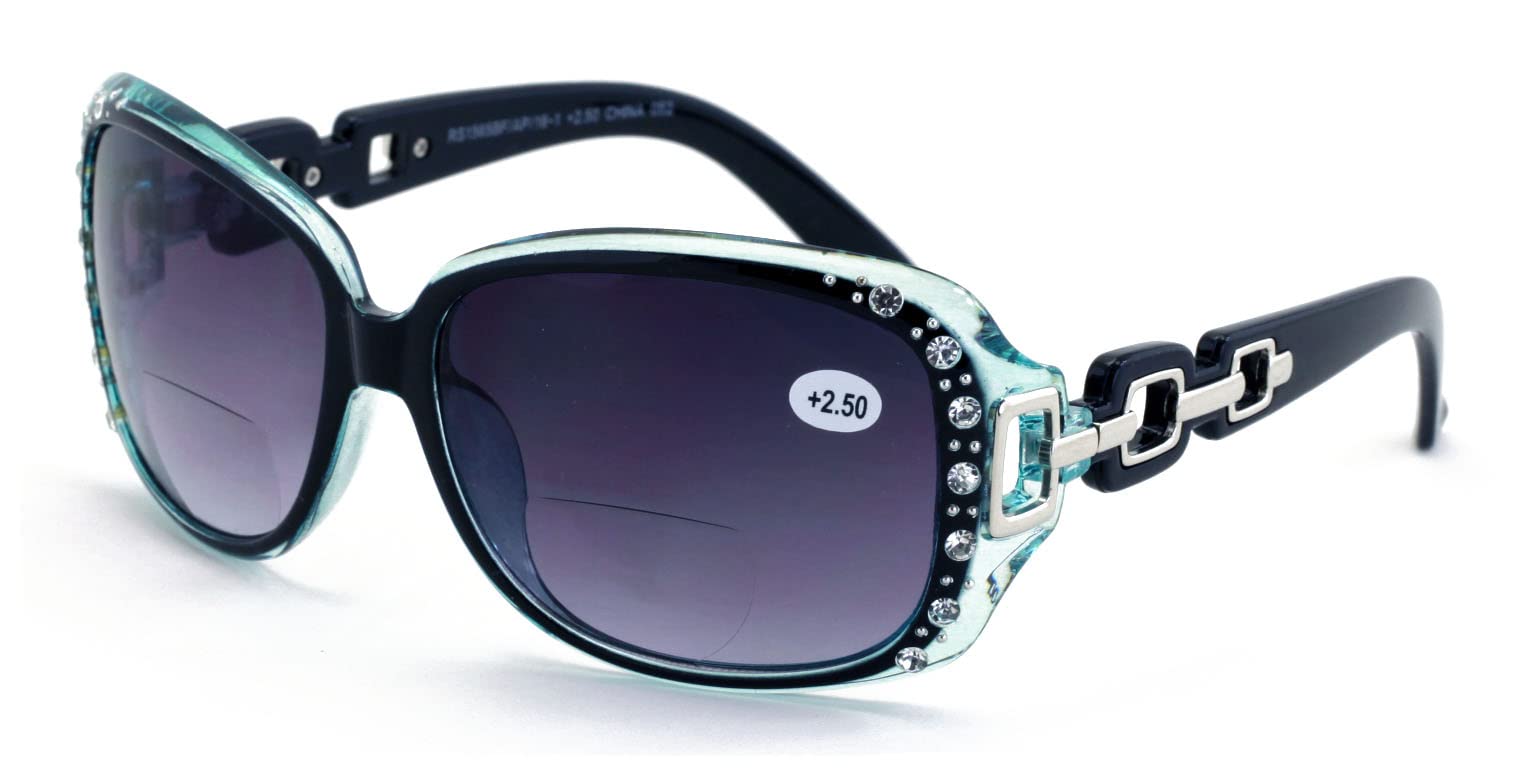 V.W.E. Oversized Rhinestones Women Bifocal Reading Sunglasses Reader Glasses Vintage Outdoor