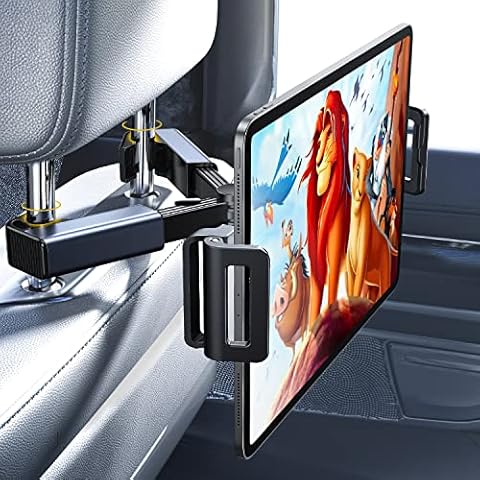 LISEN Tablet iPad Holder for Car Mount Headrest - iPad Car Holder Back Seat Travel Portable Car Tablet Holder Mount Road Trip Essentials for Kids Adults Fits All 4.7-12.9" Devices & Headrest Rod Cover