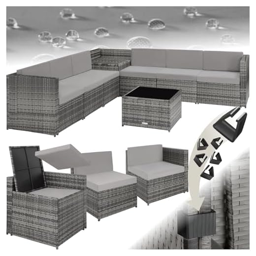 TecTake 800931 Conjunto de Muebles de ratán, Tresillo para el Patio, Muebles de ratán sintético para la terraza, Mobiliario de Exterior (Gris)