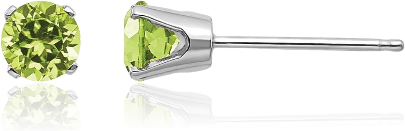 IceCarats 14K Solid White Gold 0.60 carat Green Peridot Solitaire Medium Stud Earrings 4mm Round Cut, Natural, Prong Set, Butterfly Back For Her