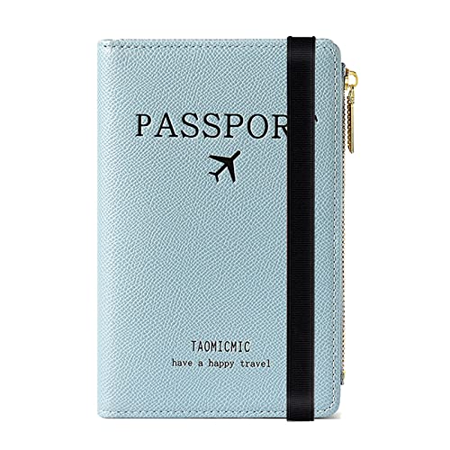 Reisepasshülle, Travel Wallet, RFID Blocker Reisepass Tasche für Kreditkarten, Ausweis und Reisedokumente, Reisezubehör/Travel Organizer Reise Geschenk, Passport Hülle mit Zipper Münzfach (Blau)