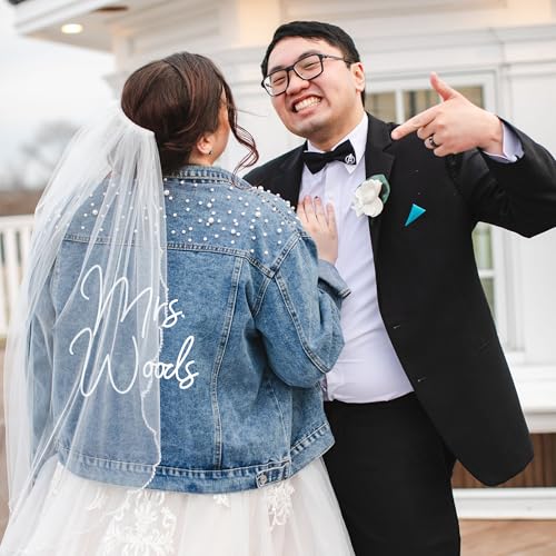 Bride Jean Jacket For Wedding, Customized Pearl Denim Bridal Jacket3