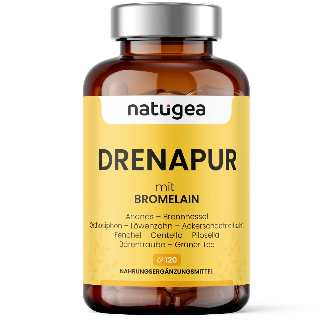 Drenapur – Nahrungsergänzungsmittel mit Bromelain aus Ananas, zur Unterstützung der Entwässerung des Körpers und der Mikrozirkulation, 2500 GDU, 120 Kapseln, Made in Italy