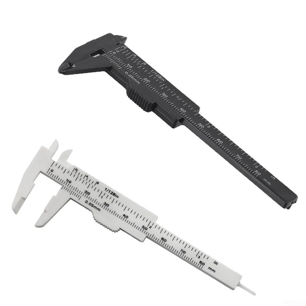 Calibrador Vernier de plástico, Regla Deslizante de 80 mm, micrómetro, Herramienta de medición para medición de Espesor y Profundidad, Juego en Blanco y Negro.