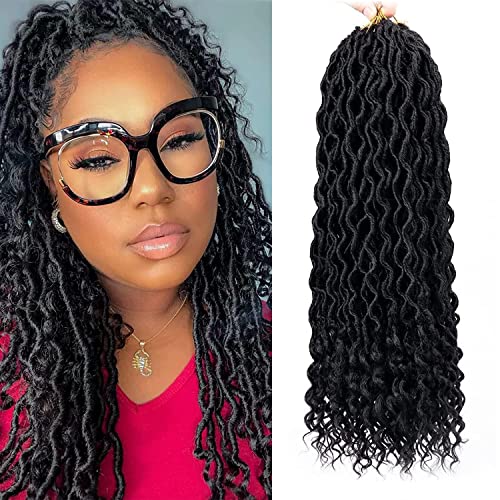 Goddess Locs Crochet Hair - 8 Packs 20 Inch Curly Locs Crochet Hair for Black Women, Crochet Pre-Looped Curly Hair Soft Faux Locs Synthetic Braiding Hair Extensions (20 Inch, 8 Packs, 1B#)
