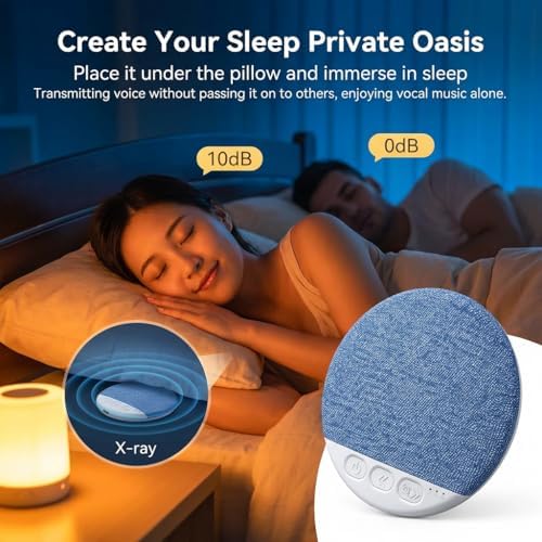 Ultra-Thin Bluetooth Pillow Speaker,Mini Portable Under Pillow Speaker with White Noise Timer Wireless Sleep Aid,Bone Conduction Sound Design for Side Sleepers,Private Stereo Sound for Adult&Kid,Blue - 1
