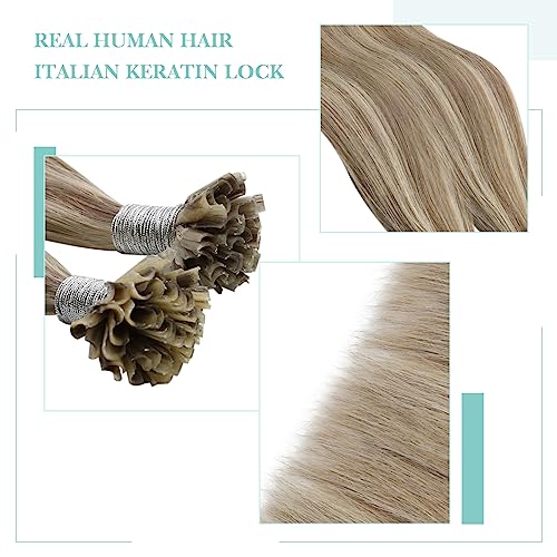 YoungSee U Tip Hair Extensions Real Human Hair Light Brown Utip Extensions for Women Light Brown Highlight Blonde Hair Extensions U Tip 22In Long Straight 50s/50g - Image 3