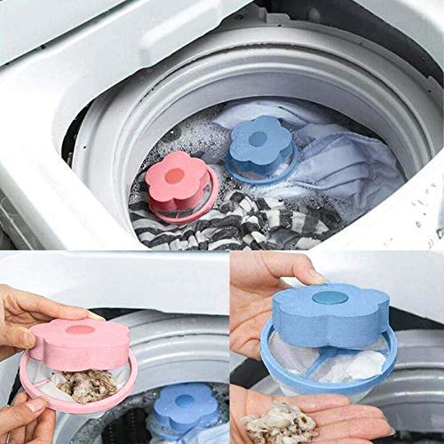 DOSJNI Flower Shape Home Washing Machine Floating Net Bag Hair Removal Ball .Debris Thread Cleaning Filter Net Lint Mesh Bag (Multicolor) PACK OF (2)-image-29