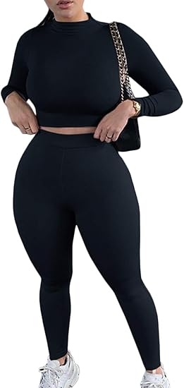 Mulisky Women’s Casual 2 Piece Outfits Sexy Bodycon Long Sleeve Crop Top with Long Pants Tracksuit Set Jumpsuits