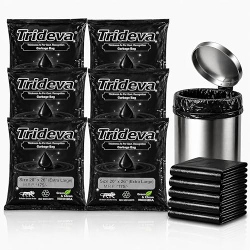 Image of Garbage Bags /Dustbin Bags - 120 Micron Heavy - Duty Trash Bags (20 x 26 Inches) - Extra-Medium Leak -Proof Bin Liners for Kitchen, Office - 500g Pack (Black, Pack of 6) - 60 Bags