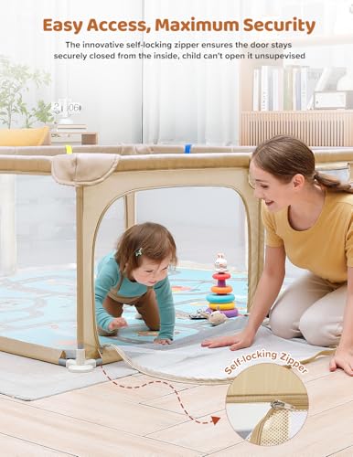 Image of Dripex Baby Playpen with Mat, 47 inchx47 inch Small Play Pen for Babies, Beige