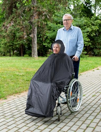 ANYOO Wasserdichte Poncho Abdeckung für Rollstühle Leichter Regenponcho Cape Shield mit Gummibändern Bietet Trockenschutz für Rollstühle, Schwarz, Einheitsgröße