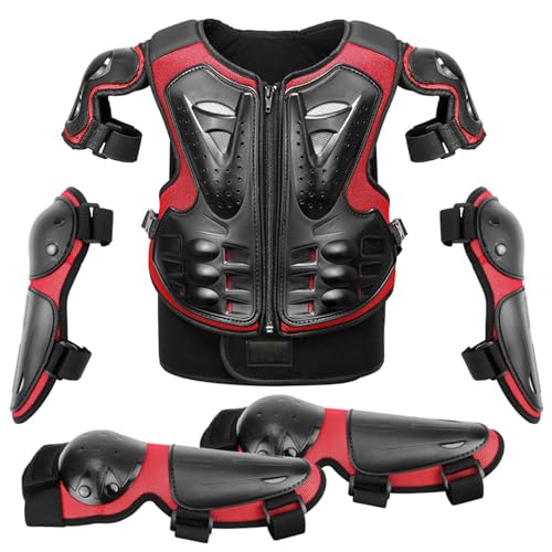 Protection Pectorale Enfant – Gilet de Protection Motocross Ajustable avec Dorsale, Genouillères & Coudières pour VTT, BMX, Dirt Bike, Skate, Trottinette...