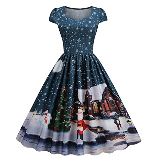 RUITOTP Vintage Weihnachtskleid Rockabilly Übergröße Kleid Damen Ärmellos Retro Elegant Spitzenkleid Festliche Cocktailkleider Party Kleider Cover