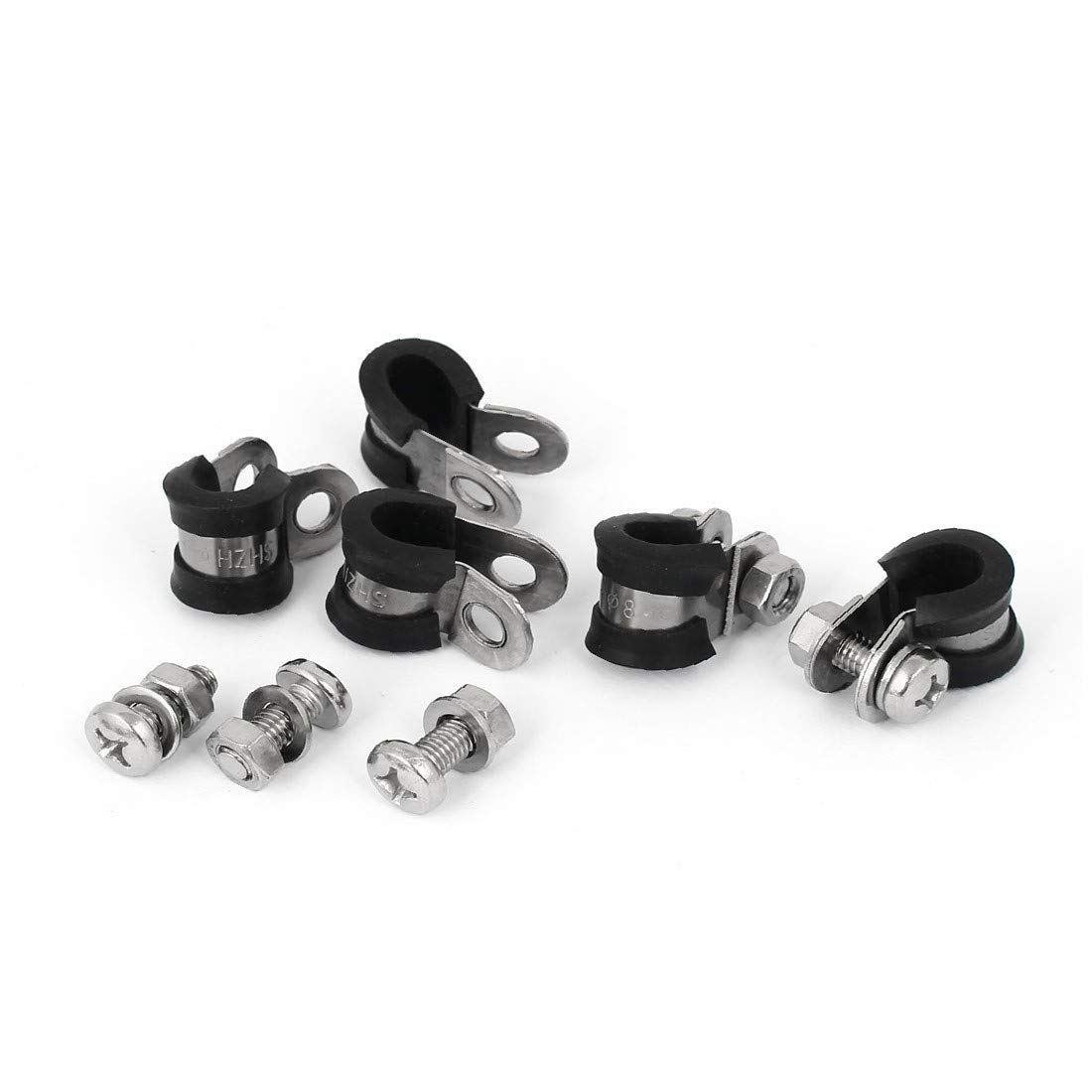 Silber Jubiläumsklemmen, Schlauchklemmen, 6 mm 304 Edelstahl EPDM, zuverlässige Wirksamkeit, mit Gummi ausgekleidet, P-Clips, Kabelmontage, Schlauchschelle, 5 Stück (Farbe: mehrere Farben) (Farbe: Sch