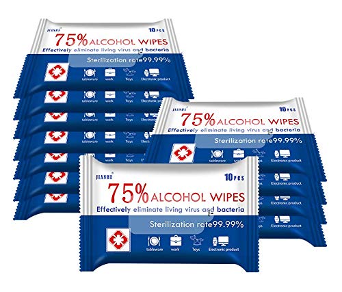 Alcohol Formula Wipes (10Pack= 100pieces),75% Alcohol Cotton Slices Sterile Gauze Pads Individually Wrapped