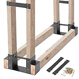 MOFEEZ Outdoor Firewood Log Storage Rack 2x4 Bracket Kit, Fireplace Wood Storage Holder, Adjustable to Any Length - Silver Black, Two Bases
