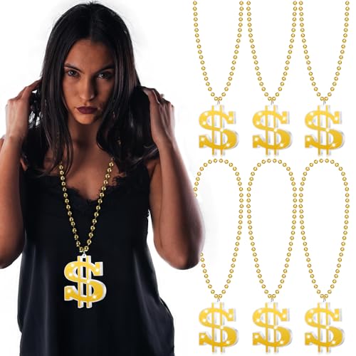 Dollar Sign Necklaces Gold Light up Chain Jewelry Mardi Gras Beads Led Bling on Necklace for Party, Halloween Hip Hop Pendant