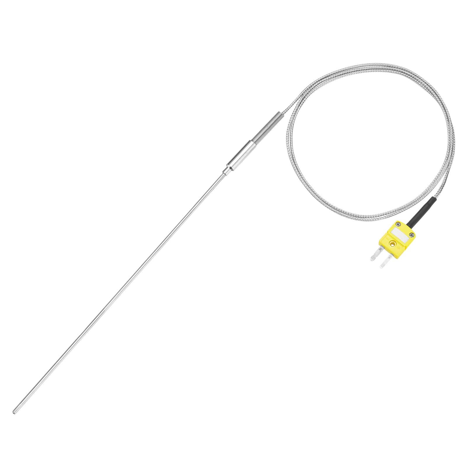 QUARKZMAN Termopara typu K ze złączem, czujnik temperatury 1,6 x 300 mm, sonda -50 do 1100°C (-58 do 2012°F), kabel ze stali nierdzewnej 1000 mm