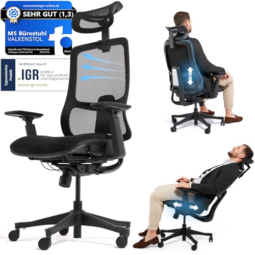 VALKENSTOL M5 Bürostuhl Ergonomisch Testsieger Höhenverstellbare Rückenlehne und Einstellbare...