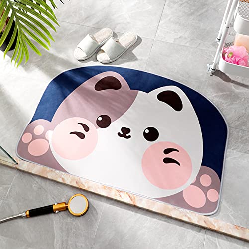 Image of wolpin Microfiber Anti-Slip Bath Mat (40 X 60 Cm) Quick Water Absorbent Diatomite Door Mat Bathmat For Home, Kitchen, Soft Cute Cat, Round, Multicolour