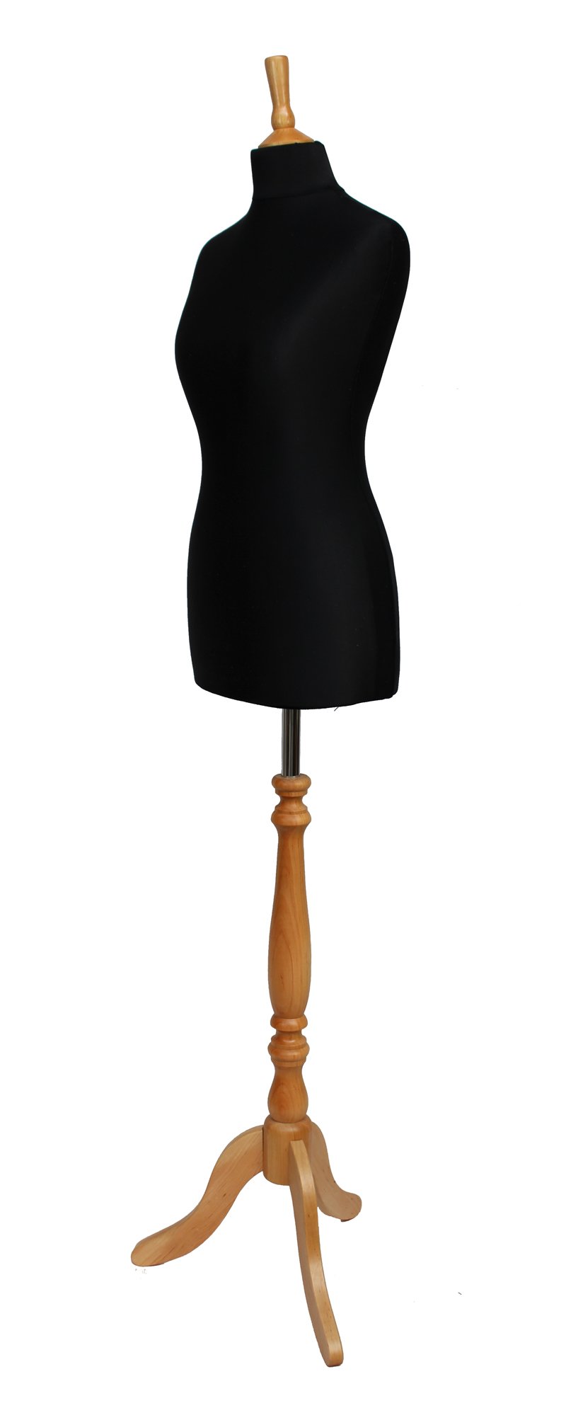 The Shopfitting Shop Deluxe maat 18 vrouwelijke paspop, buste paspop, zwart, jersey, standaard, statief van hout, zwart