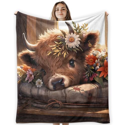 CosxHabitat Highland Cow Fleece Throw Blanket...