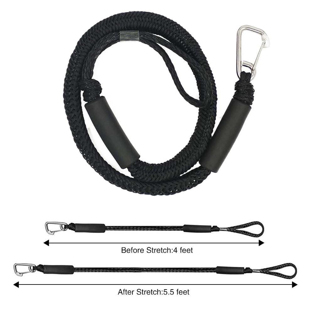 Bungee Dock Line Ormeggio Corda, Corda d'ormeggio, Cima Ormeggio, Linea di Ormeggio con Gancio per Barche, Kayak, Moto d'acqua, Pontoni, Canoe (Nero)